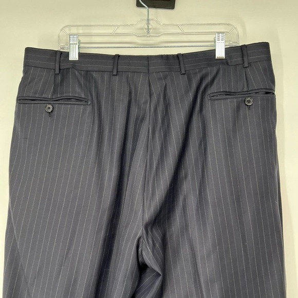 Corneliani Mens Dress Pants Sz L 37x32 Black Striped 100% Extra Fine Virgin Wool - Picture 4 of 10